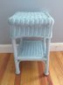 Powder Blue Wicker Side Table Plant Stand With Shelf