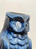 Pair Of Vintage Blue Glazed Pottery Owl Forms-Previously Lamps