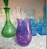 Lot Of Colorful Decorative Glass Bottles & Vases