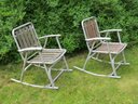 Vintage MCM Pair Of Outdoor Folding Redwood And Aluminum Rocking Chairs