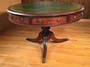 Beautiful 19th Century English William IV Mahogany With Rosewood Legs And Green Tooled Leather Top Drum Table