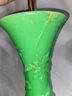 Pair Of Vintage MCM Green Opaline? Glass Table Lamps Molded Grape Vine And Leaf 3 Lights 29in With Shade 32in