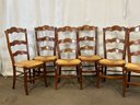 A Set Of Six Vintage French Country Ladderback Chairs, Rush Seats