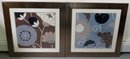 Pair Of Floral Paper Abstracts In Bronze Brushed Satin Metal Frames