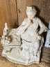 Meissen Porcelain Figurine Victorian Lady Sitting At Table Eating 3.5x3x5in No Chips