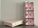 Pink Corner Shelf & Wall Mounted Jewelry/trinket Cabinet With Shelves & Pegs. Solid Wood With Hearts
