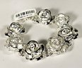 Large Link 925 Sterling Silver Bracelet With Puffy Roses