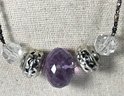 Vintage Sterling Silver Necklace Having Amethyst And Crystal Beads