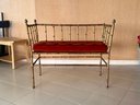 A Fabulous Vintage Brass Faux Bamboo Bench With Tufted Velvet Cushion - Palm Beach Regency At Its Best!