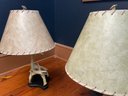 A Pair Of Antler Lamps With Custom Shades
