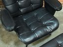 Pair Of Mid Century Modern Homecrest Black Faux Leather Lounge Chair & Ottomans