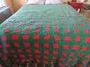 Vintage Hand Sewn Green And Red Patchwork Croquet Bedspread Blanket