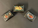 A Set Of Three Vintage Russian Lacquer Trinket Boxes, Signed