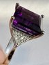 VINTAGE 10K WHITE GOLD AMETHYST AND DIAMOND RING