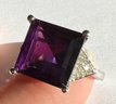 VINTAGE 10K WHITE GOLD AMETHYST AND DIAMOND RING