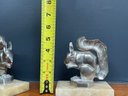A Pair Of Polished Alloy Squirrel Bookends On Marble Bases