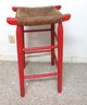 Red Paint Wood Rush Seat Bar Stool