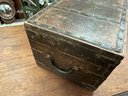 Vintage Wood Table Top Chest With Metal Handles, Trim, And Hasp