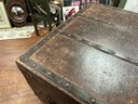 Vintage Wood Table Top Chest With Metal Handles, Trim, And Hasp