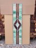 Medium Geometric Style Stained Glass Window No. 2 - Copper Mica & Green Hues Diamond Center Stained Glass