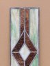 Small Geometric Style Stained Glass Window No. 2 - Copper Mica & Green Hues Diamond Center Stained Glass