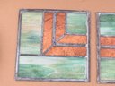 Pair Of Copper Mica & Green Hues Stained Glass Pattern Windows