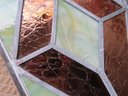 Medium Geometric Style Stained Glass Window No. 1 - Copper Mica & Green Hues Diamond Center Stained Glass