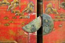 Pair Of Vintage / Antique Chinese Red Lacquer Cabinet Doors / Wall Art