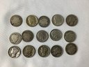 Combination Of Barber - Mercury - Roosevelt Dimes - 15 Coins (See Description) 90 Per Cent Silver