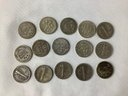 Combination Of Barber - Mercury - Roosevelt Dimes - 15 Coins (See Description) 90 Per Cent Silver