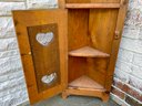 Farmhouse Heart Design Corner Hutch Unit With Latch Closure 2 Shelf Cabinet