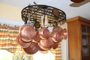 Vintage Set Of Copper Backed Pots And Pans From Cuisinart, Beka And La Sera Including Hanging Pot Rack