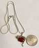 SIGNED STERLING SILVER CAT LYING ON CARNELIAN STONE NECKLACE