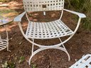 Vintage Pair Of White Strap Lawn Arm Chairs With Footrests & Round Glass Top Side Table