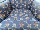 Pair Of Blue Upholstered Arm Chairs With Floral Pattern
