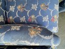 Pair Of Blue Upholstered Arm Chairs With Floral Pattern