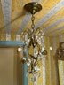A Vintage Gold Tole Petite Chandelier - Milk Glass Flowers And Crystals - Bath 1