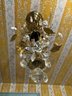 A Vintage Gold Tole Petite Chandelier - Milk Glass Flowers And Crystals - Bath 1