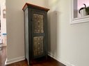 Wood Jelly /Pie Cabinet With Punched Tin Door Panels, Antiqued Blue Finish