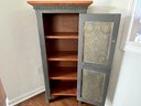 Wood Jelly /Pie Cabinet With Punched Tin Door Panels, Antiqued Blue Finish