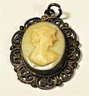 Antique .800 Silver Filigree Pendant Having Hand Carved Shell Cameo