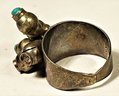 Antique Mexican Sterling Silver Ring Having Turquoise Beads (some Turquoise Missing) Size 6