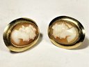 Fine Hand Carved Shell Cameo Pierced Earrings Gold Filled Frames