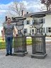 A Pair Of Massive Wrought Iron Urns On Pedestals - From The Original NYBG Antique Garden Furniture Fair!