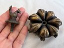 Antique Solid Brass KumKum Or Pigment Box With Peacock Finial