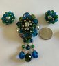 VINTAGE WEST GERMANY RHINESTONE FAUX PEARL AND PLASTIC BEAD BROOCH AND CLIP ON EARRINGS
