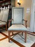 A Set Of 10 Pine Dining Chairs By Pottery Barn In Linen With Nailhead Trim