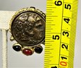 Signed LAZARO Roman Coin And Cabochon Stone Earrings Ear Clips