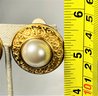 Large 1980s Anne Klein Gold Tone And Faux Pearl Ear Clips Earrings