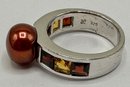 New Sterling Silver Ring With Fresh Water Pearl, Garnets & Citrine By Honora, Marked 925, Size 7